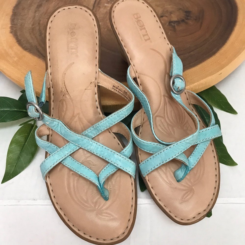 Born Multi Strap Stacked Heel Slides Sandals - image 8